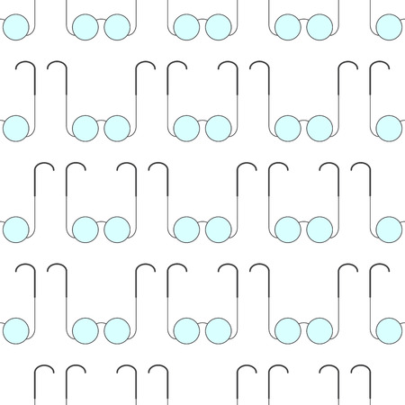 Seamless pattern with grey colored old-fashioned eyeglasses with blue lenses isolated on white backgroundのイラスト素材