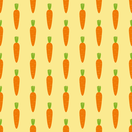 Seamless pattern with repeating stylized cartoon carrots with cropped green top isolated on light...