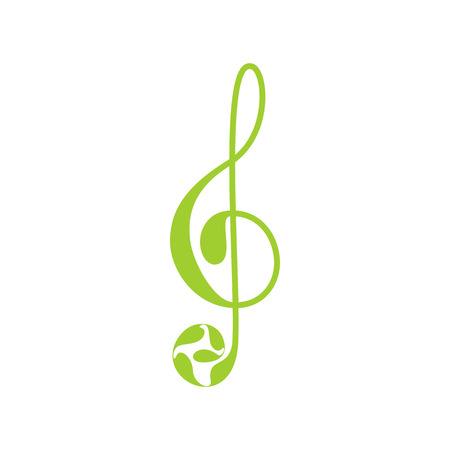 Beautiful green colored treble clef with floral elementsのイラスト素材