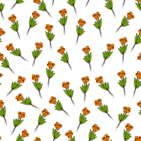 Seamless pattern with bouquets of orange tulips isolated on white backgroundのイラスト素材