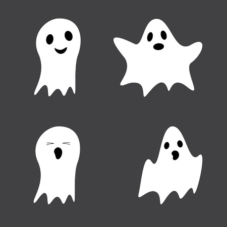 Set of cute ghosts isolated on grey backgroundのイラスト素材