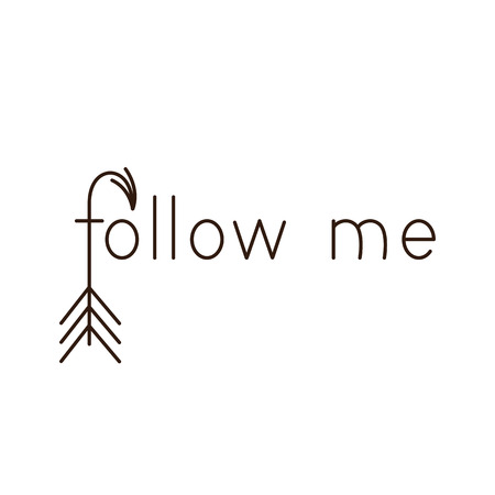 Card with lettering follow me with arrow as letter f. Greeting card / invitation template. Design elementのイラスト素材