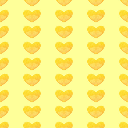 Seamless background with golden colored scribbled hearts isolated on yellow backgroundのイラスト素材