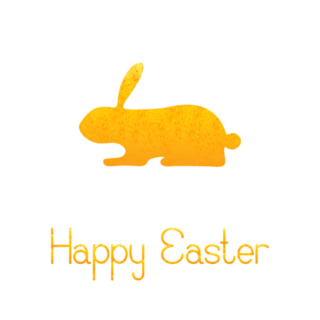 Greeting card with shabby golden rabbit and lettering Happy Easter isolated on white backgroundのイラスト素材