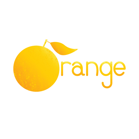 Shabby orange colored lettering orange with fruit as first letter isolated on white background.のイラスト素材