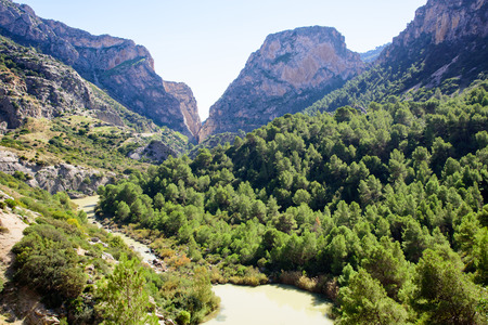 Caminito del Ray walking trail valley with the river. Spain.の写真素材
