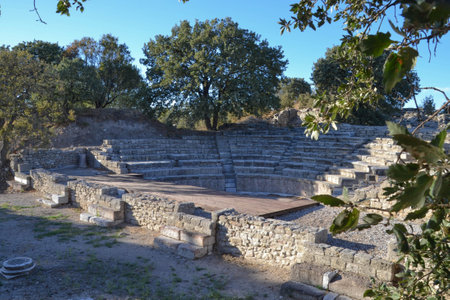 The Roman Odeon of Troy, Turkey, a small concert theater in the many ancient civilizations of Troy, with the latest settlements occupied by the Greeks than the Romans.の写真素材
