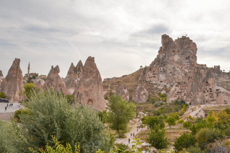 Unique rock formations, Cappadocia, Turkey
shaped by deposits from rivers, volcanic eruptions and lava flow formed chimney-like cave-dwelling structures called fairy chimneys.の写真素材