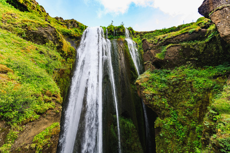waterfall near Seljalandsfoss landscape, one of the most famous icelandic waterfallの写真素材