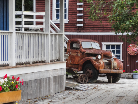 rusty vintage dodge truck at Telegraph Cove canadaのeditorial素材