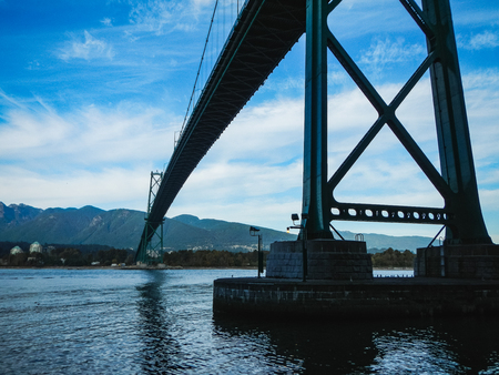Great lions gate bridge in vancouver canada with blue skyの写真素材
