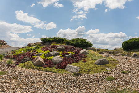 amazing findlingspark area in nochten near coal power plant boxberg in germanyの写真素材