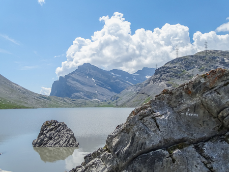 Amazing landscape of Daubensee lake on the Gemmi Pass in Switzerland, Europeの写真素材