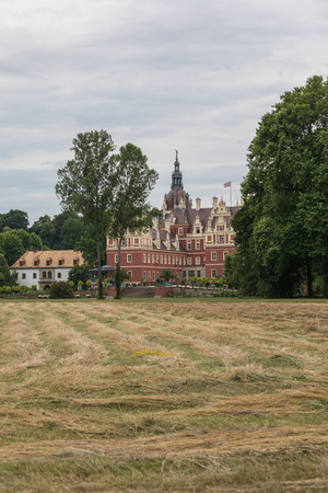 Beautiful red castle of Fuerst Pueckler in Bad Muskau Germanyのeditorial素材