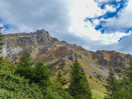 Hiking on mount Brunni at Engelberg in the Swiss alps in summerの写真素材