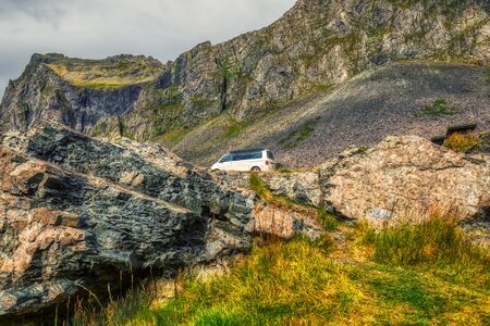 extreme camping in a volkswagen california on iceland, summer