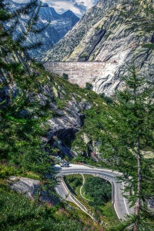 dam near grimsel pass between swiss alps, switzerlandの写真素材