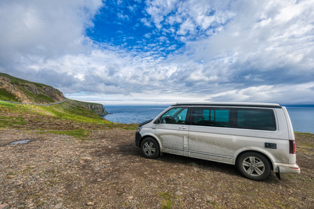 extreme camping in a volkswagen california on iceland, summerのeditorial素材