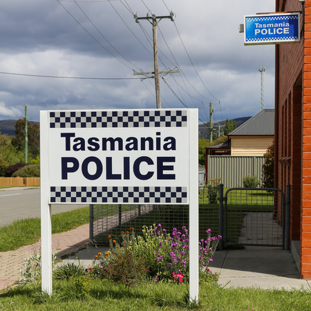 Tasmania Police sign in front of police stationの写真素材