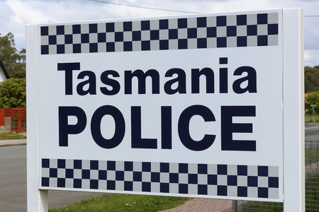 Tasmania Police sign in front of police stationの写真素材