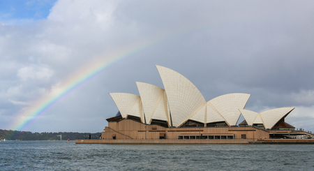 SYDNEY, AUSTRALIA - October 13, 2016:  Sydney Opera House under a rainbowのeditorial素材