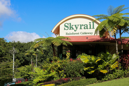 The Skyrail Station in Kuranda Australia with a cableway over the rainforrect treetopsのeditorial素材