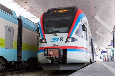 SALZBURG, AUSTRIA - March 03, 2018: Electric train at the Salzburg main railway station...