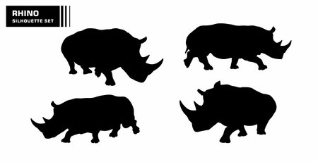 rhino character silhouette set vectorのイラスト素材