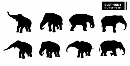 vector set of elephant character silhouettesのイラスト素材