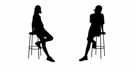 vector set of silhouettes of women sitting on chairsのイラスト素材
