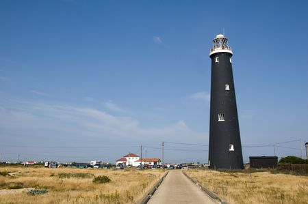A black lighthouse at Dungenessの写真素材