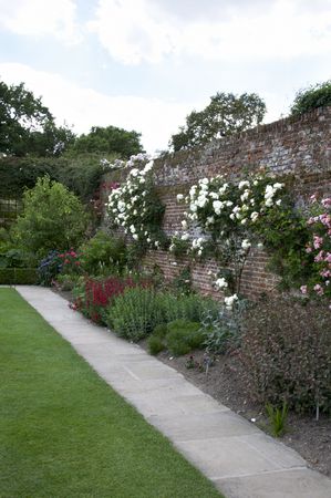 A view of garden flower beds in summerの写真素材