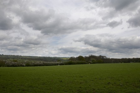 A view of a rural landscape in winterの写真素材