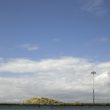 Old containers filled with hayの写真素材