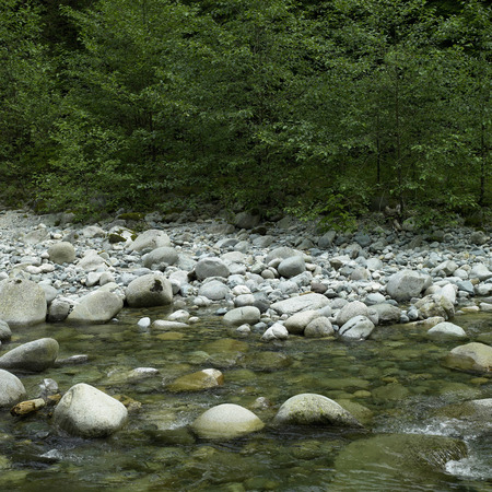 Clear mountain water flowing down a river