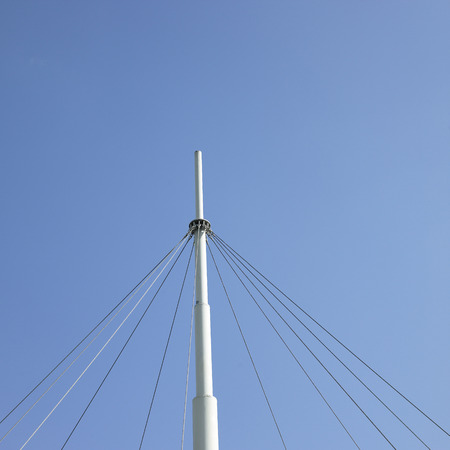 Support wires and white center pole of a tent