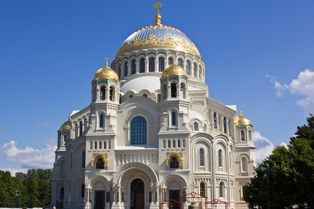 Naval cathedral of Saint Nicholas in Kronstadt, Russiaの写真素材