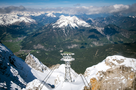 Aerial lift and panoramic view of Alps, Top of Germany, Zugspitzeの写真素材