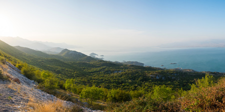 Panoramic view of Skadar Lake on the border between Albania and Montenegroの写真素材