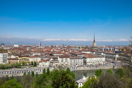 Panoramic view of Turin from Church of Santa Maria al Monte dei Cappuccini, Italyの写真素材
