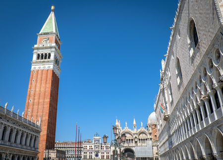 Piazza San Marco(St Mark's Square), with St Mark's Campanile, Doge's Palace and Basilica in Venice, Italyの写真素材