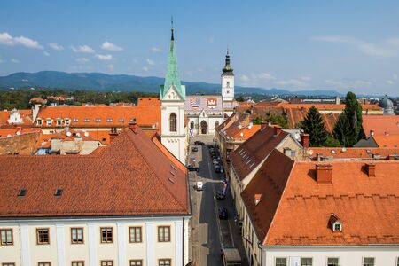 View to the St. Mark's Church from Lotrscak Tower, Zagrebの写真素材