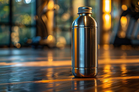 Sport bottle on floor in fitness gym. Sport and healthy lifestyle concept.