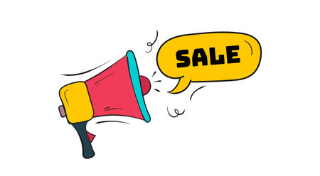 Megaphone with sale speech bubble. Loudspeaker. Banner for businesseting and advertising. Vector illustrationのイラスト素材