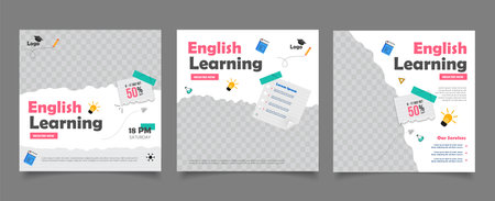 Set of Editable minimal square banner template for social media post and web internet adsのイラスト素材