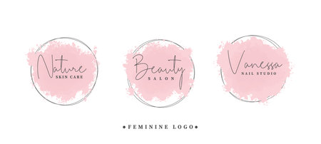 Vector set of pink watercolor frames. Hand drawn abstract background.のイラスト素材