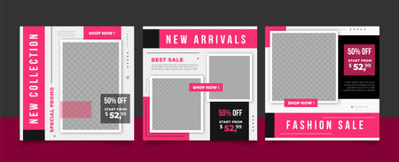 Set of Editable minimal square banner template design for social media post and web internet adsのイラスト素材