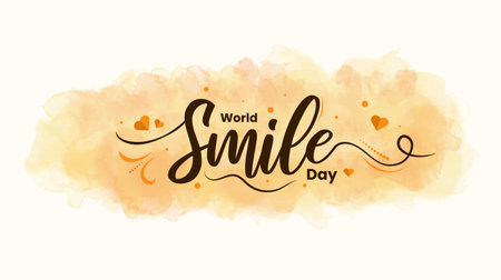 World Smile Day. Hand lettering calligraphy with watercolor background.のイラスト素材