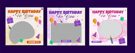 Happy birthday social media post template. Set of vector illustrations for social media post.のイラスト素材