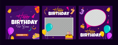Birthday party invitation card set. Celebration banner template. Vector illustrationのイラスト素材